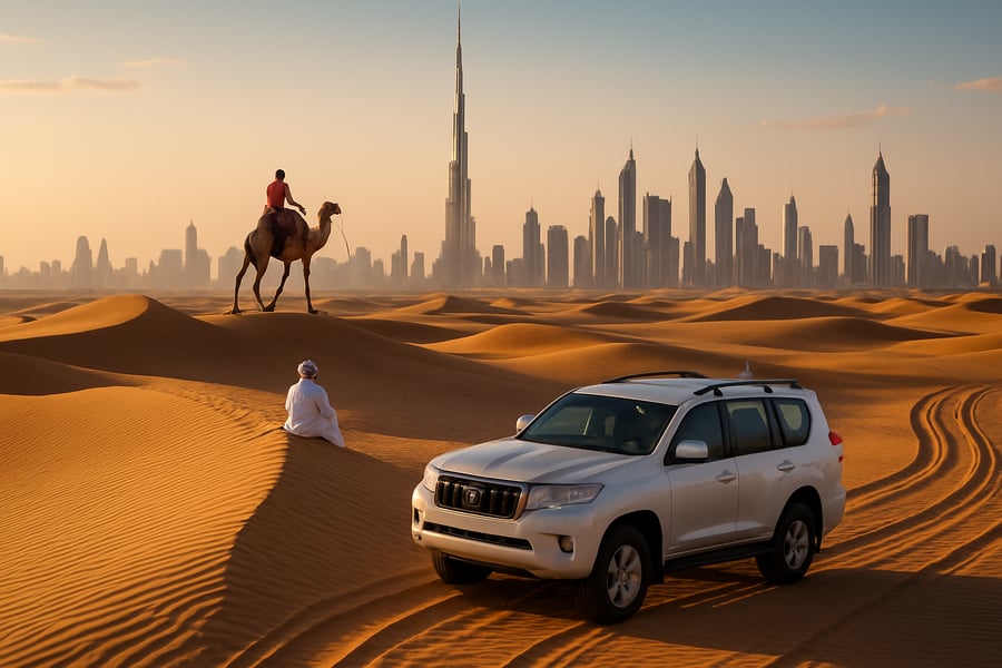 Dubai skyline with desert adventure Dubai skyline with desert adventure